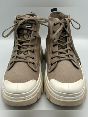 Palladium Pallawave Combat Boot Size 11 Brown Canvas Platform Chunky Sole Ankle